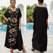 Load image into Gallery viewer, Black Cotton Embroidered Beach Blouse Embroidered Dress Vacation Sun Protection Bikini Blouse