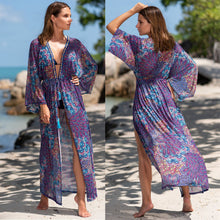 Load image into Gallery viewer, Quick-dry strip cardigan with floral border for holiday beach bikini top