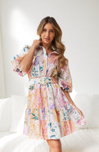 Load image into Gallery viewer, Bohemian Printed Short Skirt Lantern Short Sleeved Belt Single Breasted A-line Dress