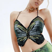 Load image into Gallery viewer, Spring new halterneck strappy backless short babes butterfly top