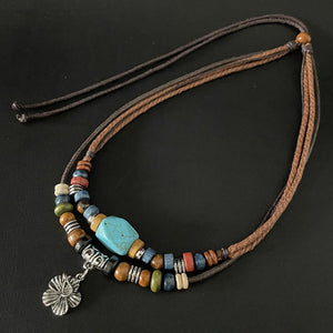 Turquoise Multi-layer Clavicle Chain Ethnic Retro Decoration Girls Cotton and Linen Accessories