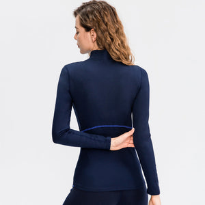 Women's autumn and winter fleece long-sleeved yoga sportswear fitness running slim top half zipper sweater