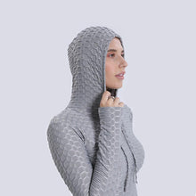 Load image into Gallery viewer, Yoga clothes Jacquard bubble hooded long sleeve Women&#39;s fitness clothes Sports Yoga tops