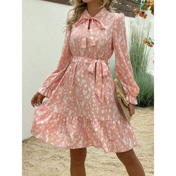 Summer Fashion Printed Long Sleeved Waist Slimming Dress