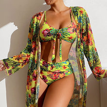 Load image into Gallery viewer, Swimsuit long sleeve blouse, split three-piece set printed sexy swimsuit women