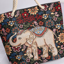 Load image into Gallery viewer, Ethno-style black flower elephant double-sided jacquard embroidery with gold wire canvas chain tote shoulder bag