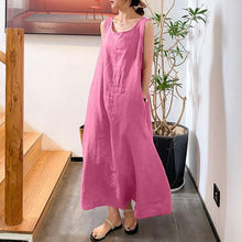 Load image into Gallery viewer, Summer New Cotton and Hemp Simple Style Loose Pocket Round Neck Style Sleeveless Long Sling Dress