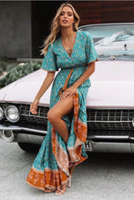 Load image into Gallery viewer, Bohemian Summer High Waist Lace up V-Neck Loose Large Hem Dress Seaside Long Dress