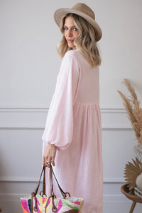 Autumn New Casual Loose Fit Dress V-Neck High Waist Double Layer Wrinkled Yarn Long Sleeve Dress