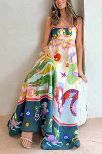 New Suspender Printed Sleeveless Large Swing Dress