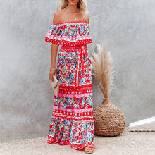 Load image into Gallery viewer, Spring and Summer New One-shoulder Print Long Swing Dress