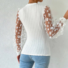 Load image into Gallery viewer, Women&#39;s Mesh Small Flower Chiffon Shirt, Women&#39;s Spring/summer Round Neck Slimming Pullover Long Sleeved Top