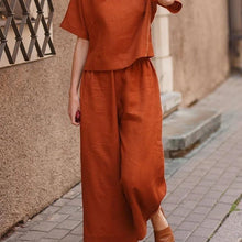 Load image into Gallery viewer, New linen casual loose solid color suit two-piece set