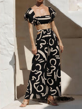 Load image into Gallery viewer, Summer New Bubble Sleeve Top Hollow Large Swing Long Dress Split Skirt Set