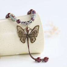 Load image into Gallery viewer, Ethnic style ceramic long sweater chain women&#39;s antique hanging vintage Chinese style butterfly necklace