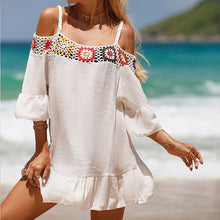 Load image into Gallery viewer, Holiday Suspenders Sun-protective Clothing Crocheted Lace Shoulder Dress Casual Short Solid Color Sunscreen Beach Skirt