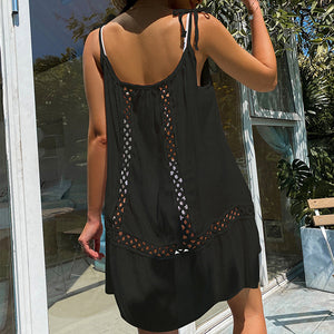 Summer Fashion Sexy Hollow Out Circular Loose Beach Skirt with Strap Dress