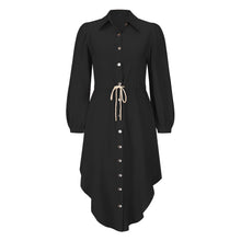 Load image into Gallery viewer, Long-sleeved temperament shirt mid-length tie-up waist dress