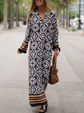 Load image into Gallery viewer, New Summer Retro Casual Geometric Colored Tribal Split V-Neck Long Sleeve Holiday Dress