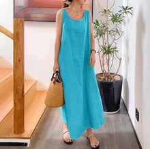 Load image into Gallery viewer, Summer New Cotton and Hemp Simple Style Loose Pocket Round Neck Style Sleeveless Long Sling Dress