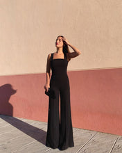 Load image into Gallery viewer, One piece pants wide leg pants straight tube middle waist backless black pants