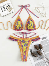 Load image into Gallery viewer, Halter Swimsuit Yellow Tie Bikini Three Point Swimsuit
