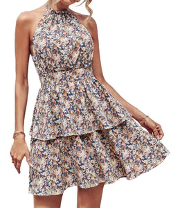 Härneck backless print sleeveless dress