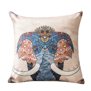 Retro Nostalgic National Style Pillow Sofa Cushion Cover National Style Abstract Elephant Bedroom Cartoon Pillowcase Cover