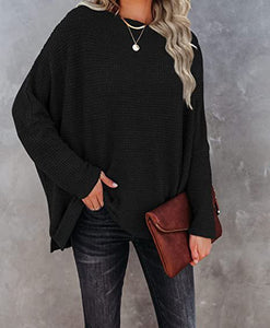 New knitted bat long-sleeved solid color top women's