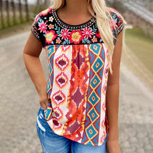 Load image into Gallery viewer, Summer New Ethnic Style Embroidery 3/4 Sleeve Pullover Chiffon Top