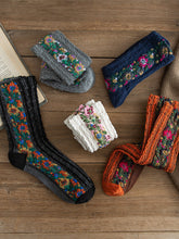 Load image into Gallery viewer, Retro socks women&#39;s tube socks ethnic style literary forest floral Japanese pile stockings stockings
