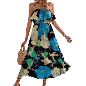 Printed Long Skirt Hawaii Beach Skirt Sleeveless Suspender Bra Printed Long Skirt