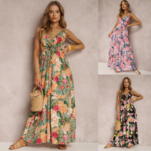 Load image into Gallery viewer, Spring/Summer New Fashion Print Sexy Dress with Deep V-shaped Sleeveless Backless Long Dress