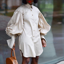 Load image into Gallery viewer, Loose Puff Sleeve Solid Color Lapel Long Sleeve Shirt Dress