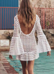 Women's dress sexy crewneck long sleeve beach dress