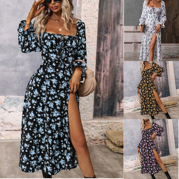 Autumn/Winter New Printed Long Sleeve Backless Bohemian Dress for Women