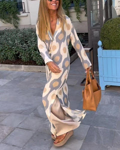 Summer New Fashion Print V-Neck Long Dress