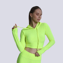 Load image into Gallery viewer, Yoga clothes Jacquard bubble hooded long sleeve Women&#39;s fitness clothes Sports Yoga tops