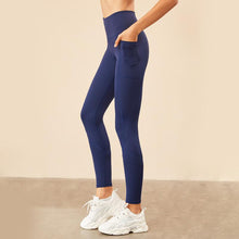 Load image into Gallery viewer, Spliced pocket size double-sided nylon high elastic sports high waist hip tight yoga pants women.