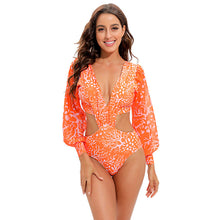 Load image into Gallery viewer, Swimsuit backless long-sleeved one-piece swimsuit high waist lace-up V-neck swimsuit women bikini