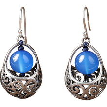 Load image into Gallery viewer, Ethnic Style Earrings Blue Agate Silver Earrings Retro Tibetan Style with Cheongsam Sterling Silver Earrings