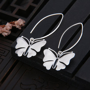 Thai  butterfly sterling silver earrings women's retro style S925 foot silver tassel exaggerated earring accessories gift