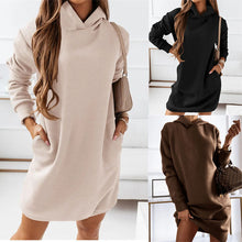 Load image into Gallery viewer, Autumn/Winter New Women&#39;s Wear with Hat Trendy Long Sleeve Solid Color Women&#39;s Dress