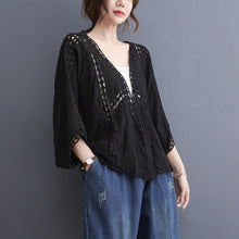 Load image into Gallery viewer, Spring/Summer Cotton Embroidered Lace Cardigan Short Bat Sleeves Loose Shawl 7/4 Sleeve Air Conditioning Sun Protection Cover Up