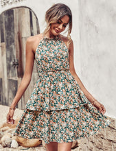 Load image into Gallery viewer, Härneck backless print sleeveless dress