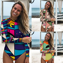 Load image into Gallery viewer, Long Sleeve Abstract Printed One-piece Swimsuit Women&#39;s Surfing Suit Swimwear Sports Sexy Surfing Wetsuit