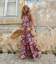 Load image into Gallery viewer, Summer casual women&#39;s print maxi dress sleeveless V-neck swing dress