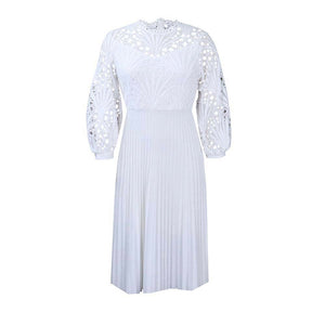 Large size lace crochet sexy openwork pleated dress dress