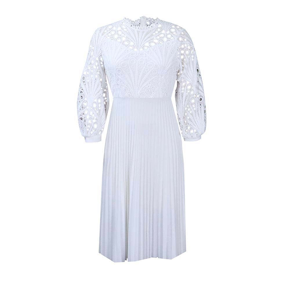 Large size lace crochet sexy openwork pleated dress dress