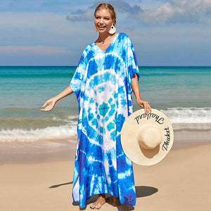 Printed beach skirt loose robe seaside holiday bikini swimsuit smock sunscreen blouse women